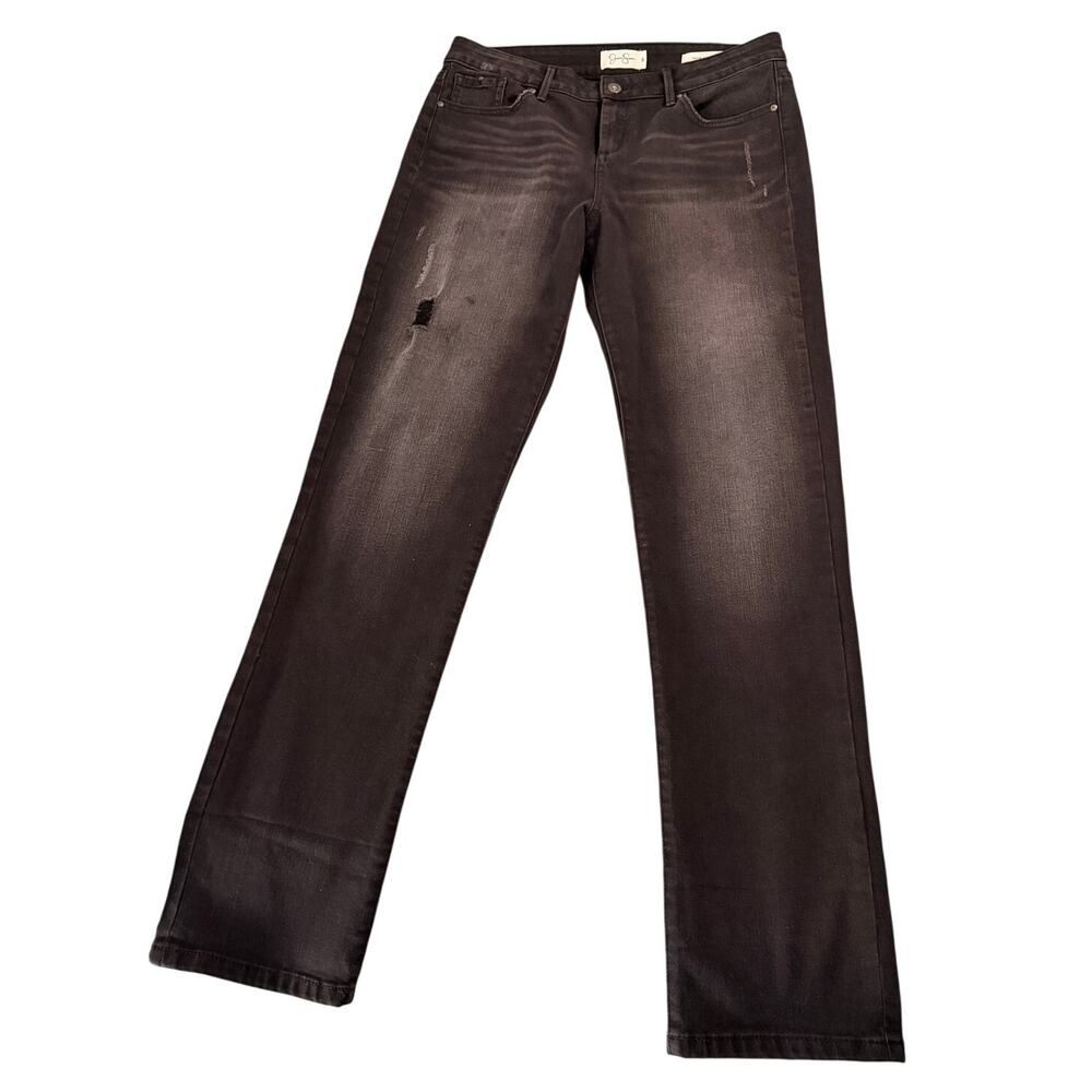 Jessica Simpson Arrow Straight Jeans Size 30 Black Distressed Stretch Denim